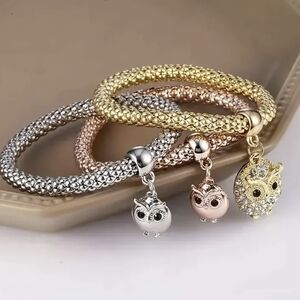 3pcs Trio Color Rhinestone Owl Charm Bracelets